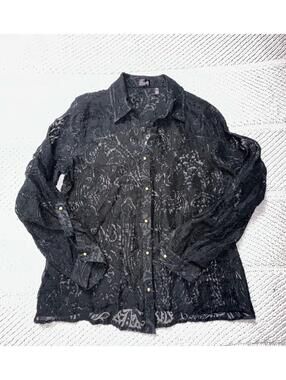 Rafaella Women’s Lace Sheer Blouse Size XL Gold Buttons